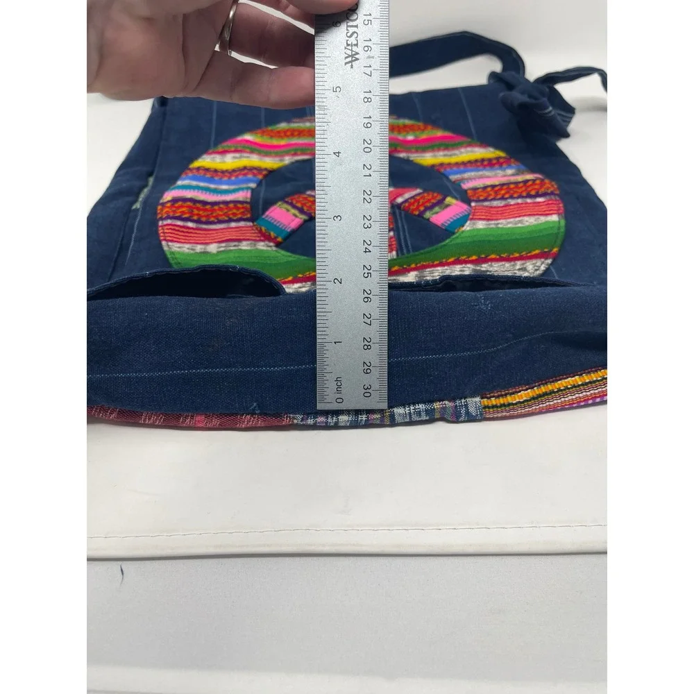 Peace Sign Messenger Bag Unisex Large Blue Multi Excellent Boho Patchwork